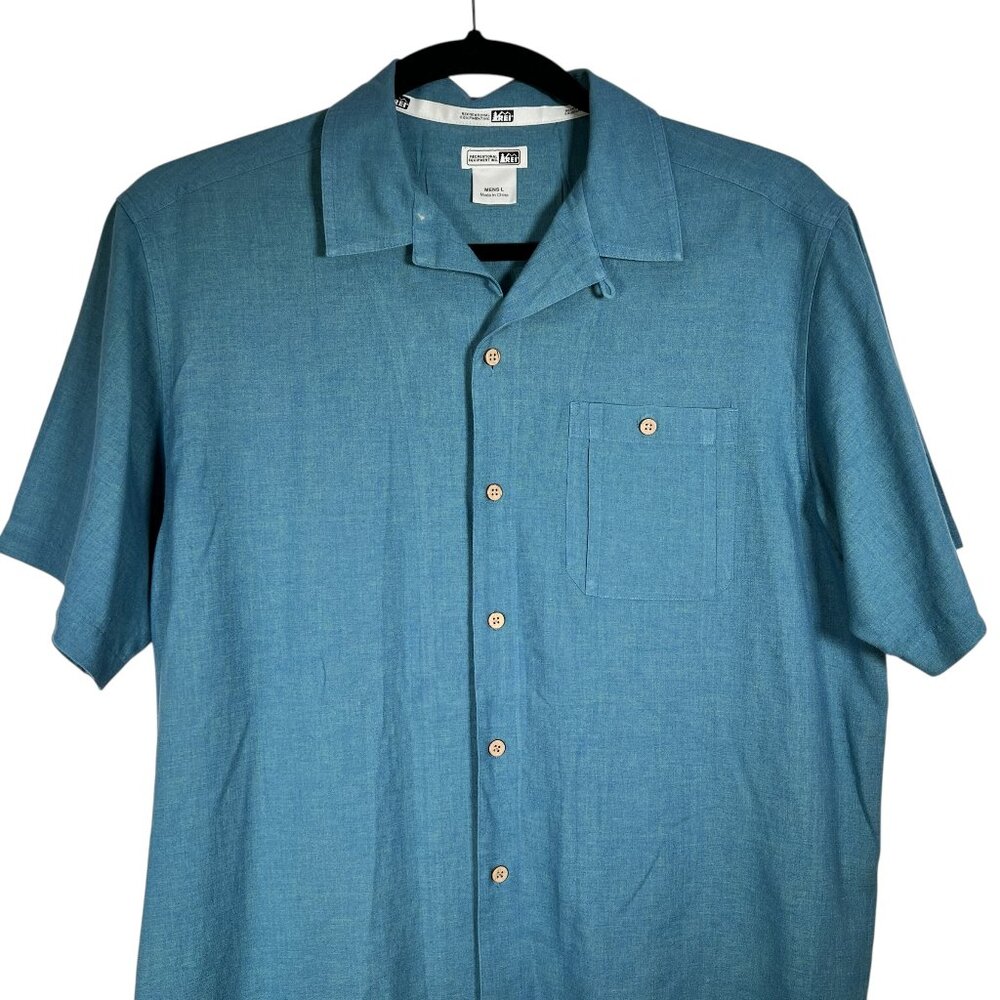 REI Mens Blue Short Sleeve Fishing Outdoor Camping Button Up Shirt Size Large